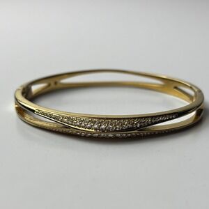 MICHAEL KORS Signed Goldtone Pave Crystal Hinge Bangle Bracelet